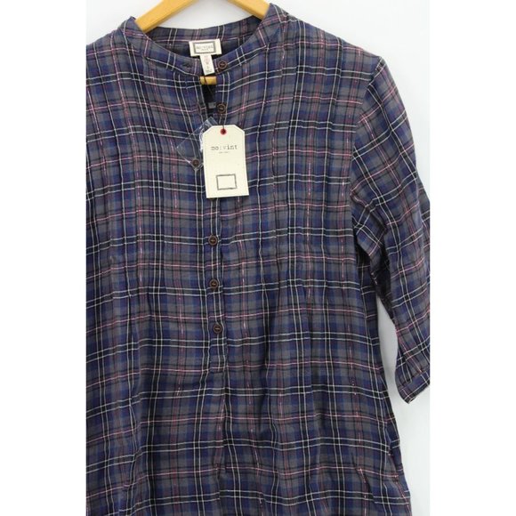 Mo:vint By Anthropologie Shirt Women Purple Plaid Button Down 3/4 Sleeve Small S - Picture 2 of 10